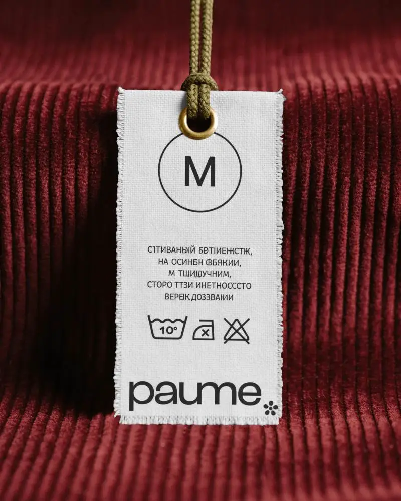 Hanging Fabric Label Mockup Corduroy Garment Close Up Premium Branding Display