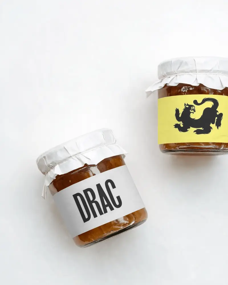 Artisan Jam Jar Label Mockup Duo Packaging Display With Boutique Food Branding Appeal