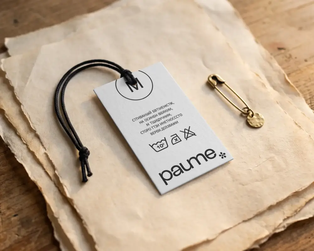 Elegant Minimalist Product Label Mockup With Rope String Lies On Layered Textured Paper Sheet