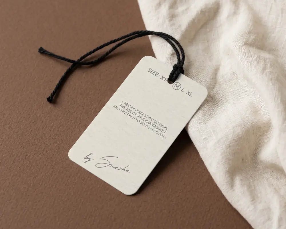 Blank Rectangle Paper Label Mockup With Black String For Apparel Or Product Tag Mockup