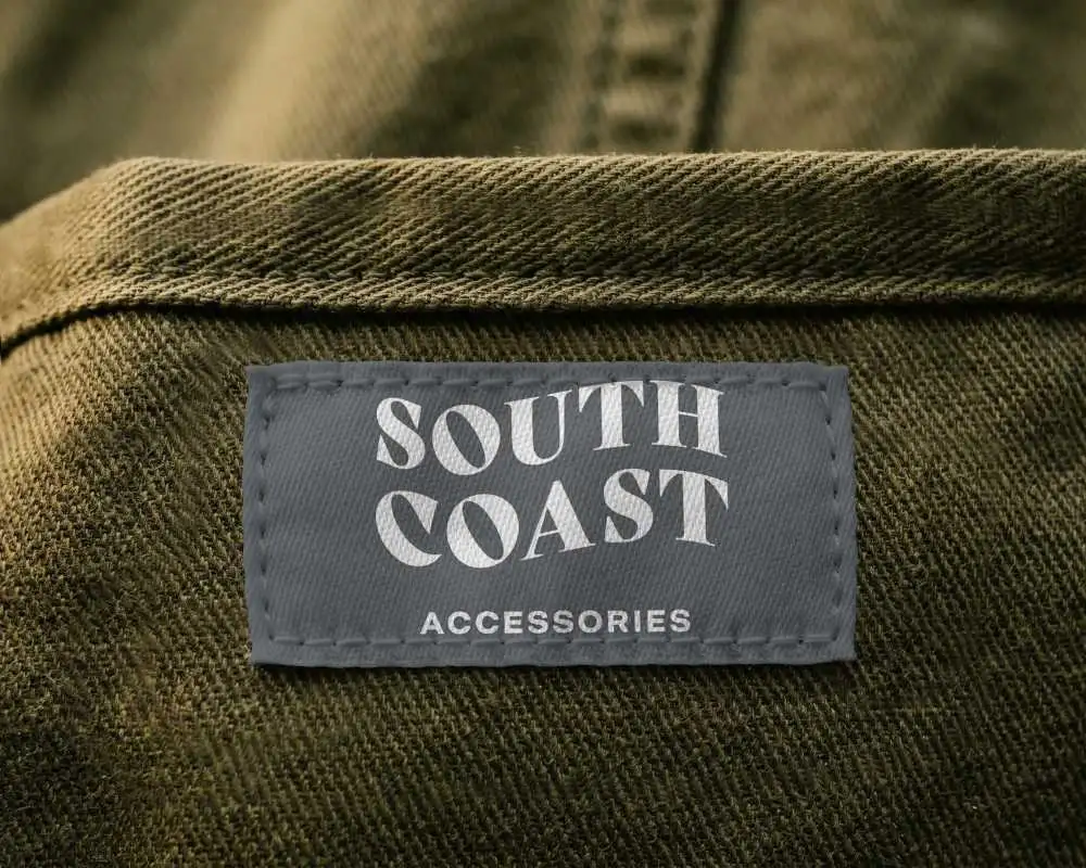 Blank Fabric Label Mockup On Textured Clothing For Brand Customization Use