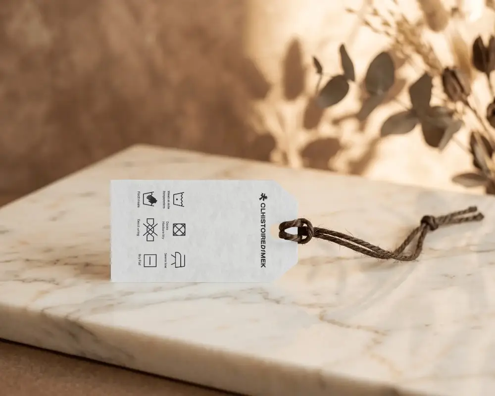 Eco Friendly Product Label Mockup With Natural Fiber Rope Set On Minimalistic Surface