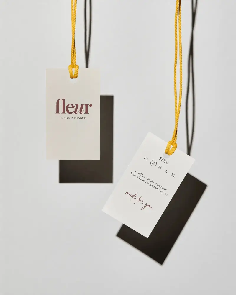 Blank Hanging Clothing Labels With String Mockup For Fashion Branding And Label Design Presentation