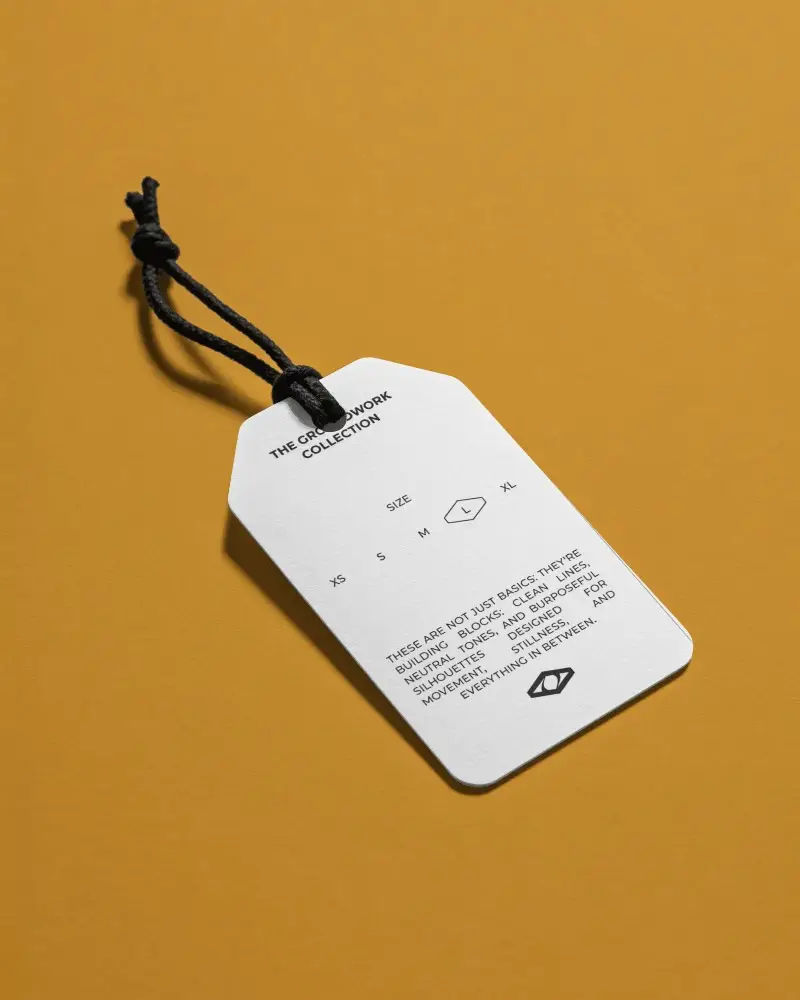 Blank Rectangle Hang Label Mockup With Rope Isolated On Solid Background