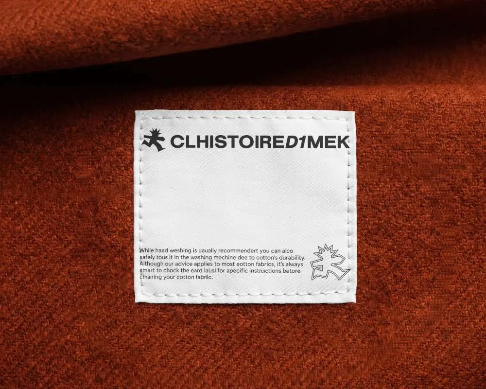 Realistic Fabric Label Mockup With Detailed Stitching On Soft Textured Material