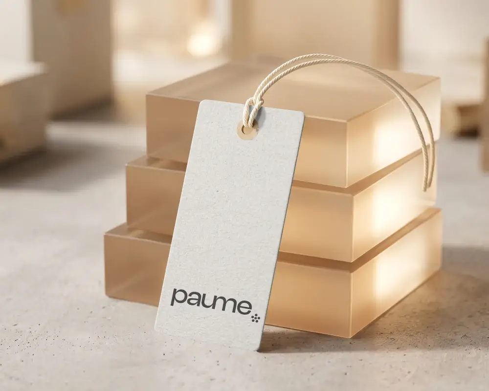 Blank Texture Hang Lable Mockup With Rope On Minimalistic Background For Branding Presentation