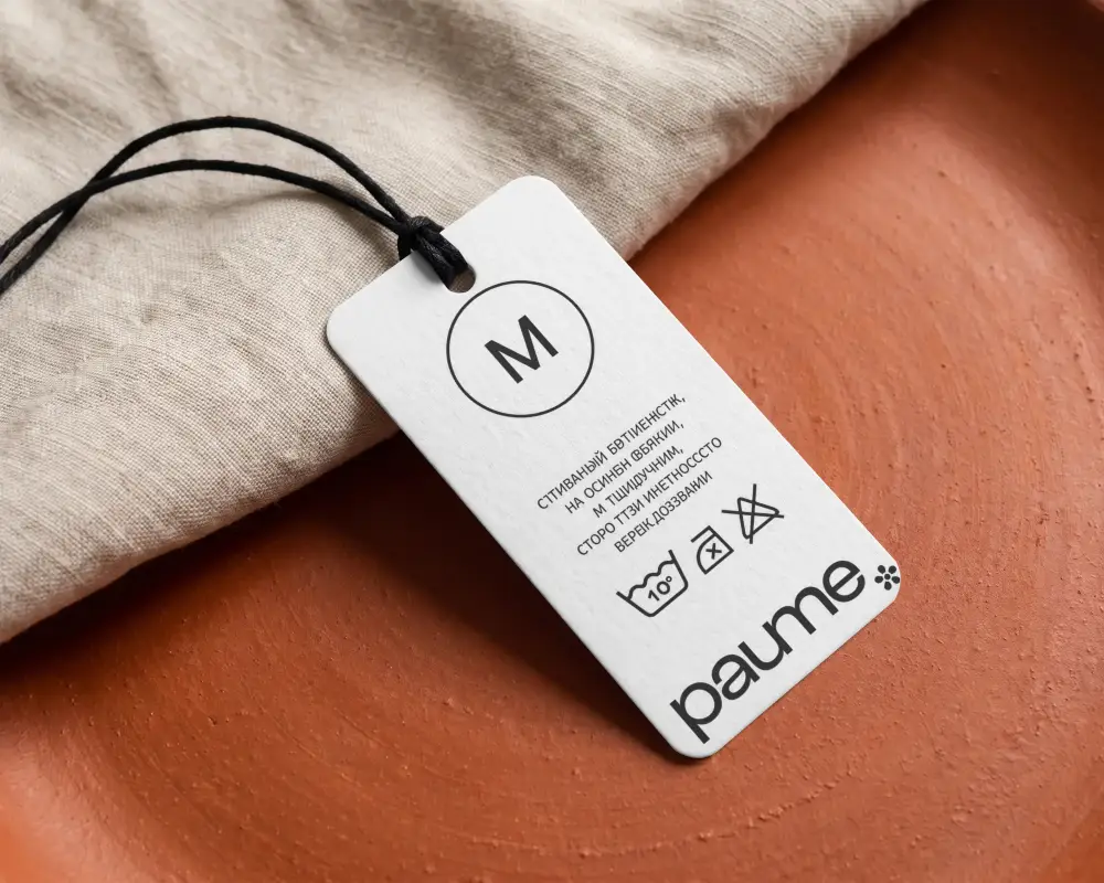 Empty Paper Hang Tag Label Mockup Laying On Fabric Texture Backdrop For Product Tagging