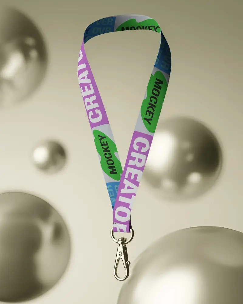 Customizable Lanyard Mockup For Promotional Use With Metallic Clip And Smooth Fabric
