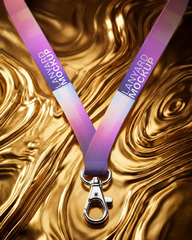 Premium Lanyard Mockup With Metal Clip For Event Badge Or Key Id Card Holder