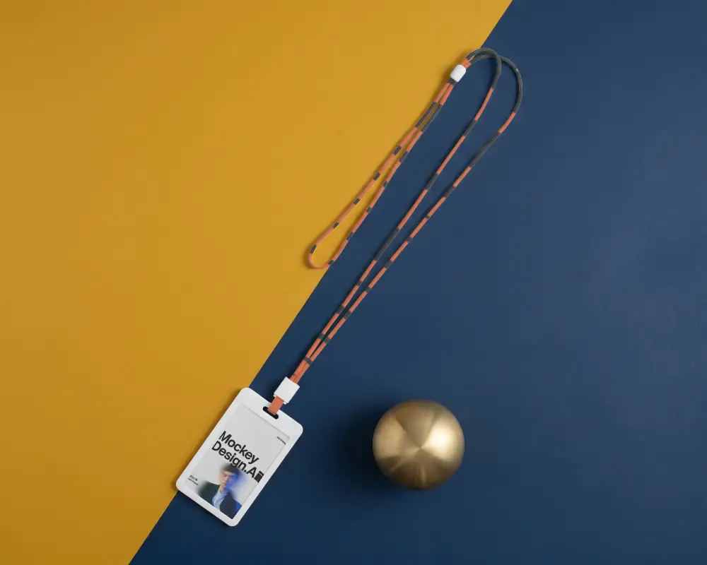 Premium Lanyard Mockup With Id Card Isolated On Clean Minimalist Background