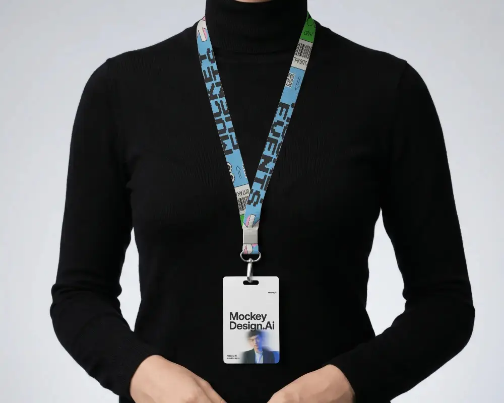 Sleek Lanyard Badge Display Mockup For Business Events And Security Purposes