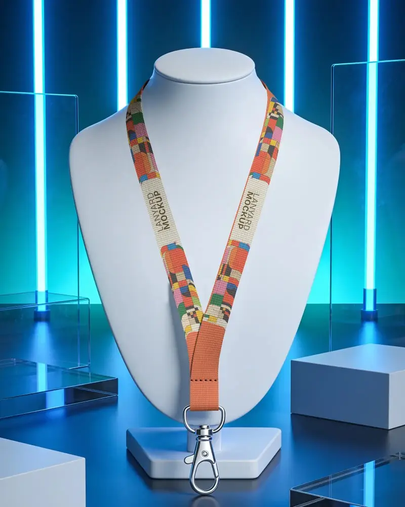 High Quality Lanyard Mockup With Clip Ideal For Customizing And Marketing Corporate Events
