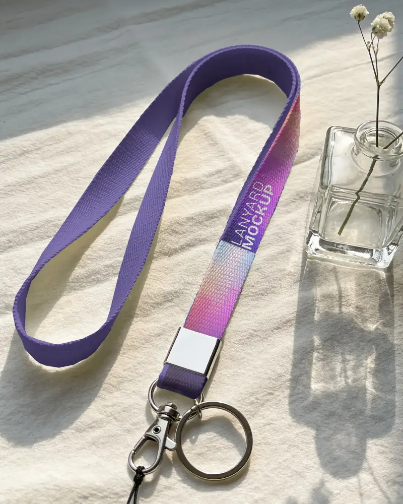 Durable Weave Lanyard Mockup With Metal Clip And Keyring Perfect For Holding Ids And Keys