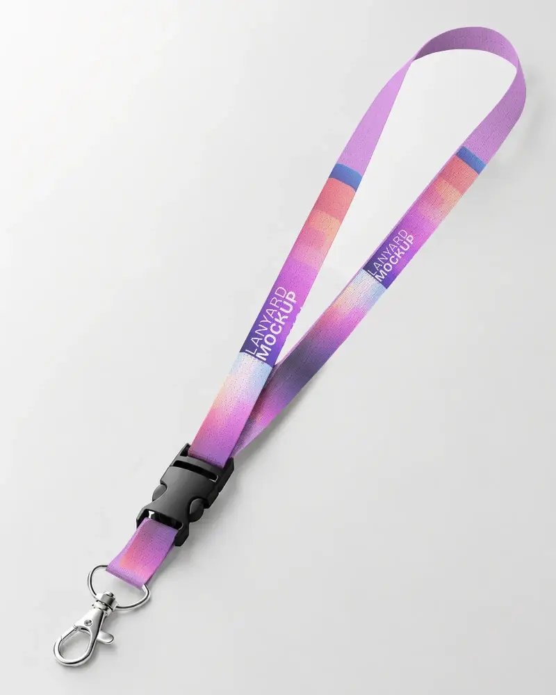 Premium Custom Lanyard Mockup With Detachable Buckle And Metal Hook For Event Badge Holders