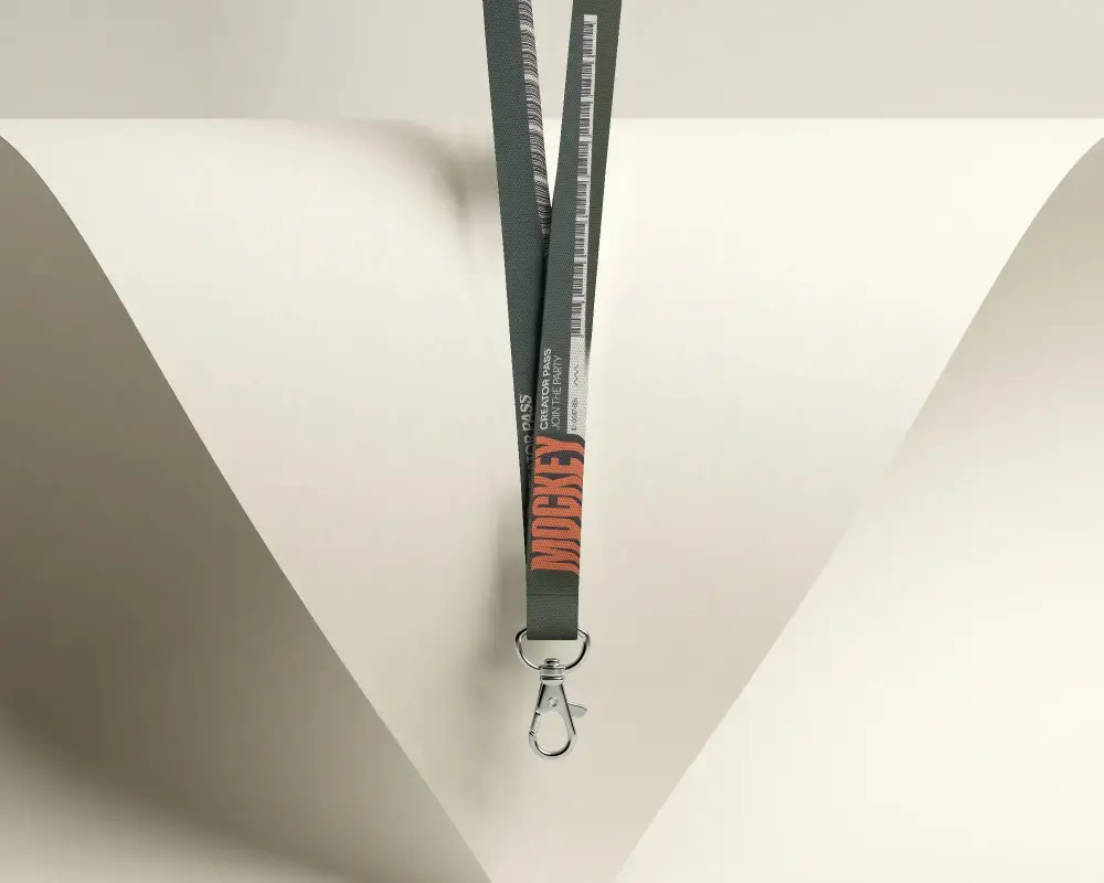 Realistic Lanyard Mockup Showing Metal Hook And Smooth Textured Straps For Design Presentation