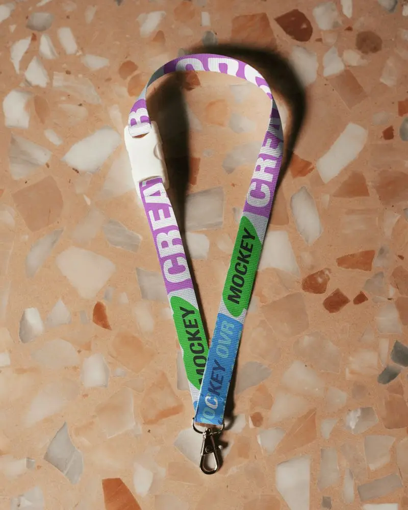 Soft Light Lanyard Mockup Blank V Style Strap On Natural Stone Patterned Floor