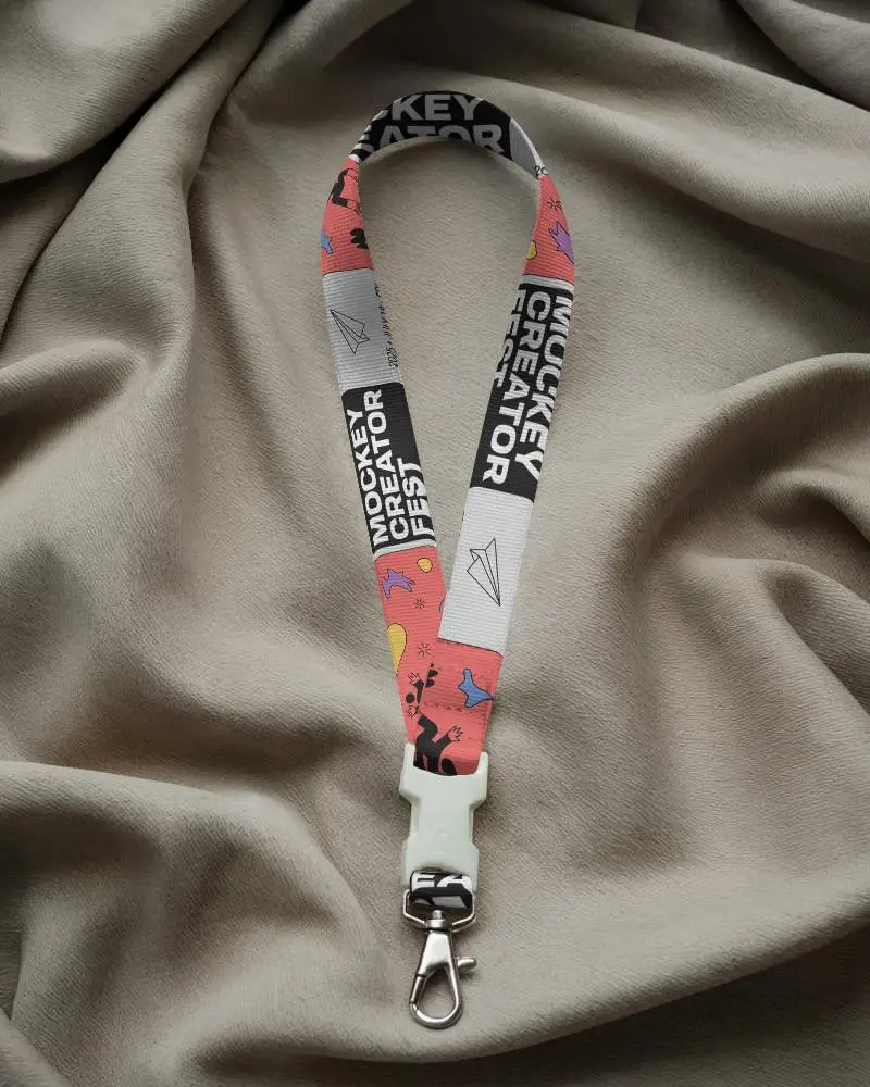 Soft Fabric Lanyard Mockup White Blank V Shape Strap On Neutral Draped Textile Background