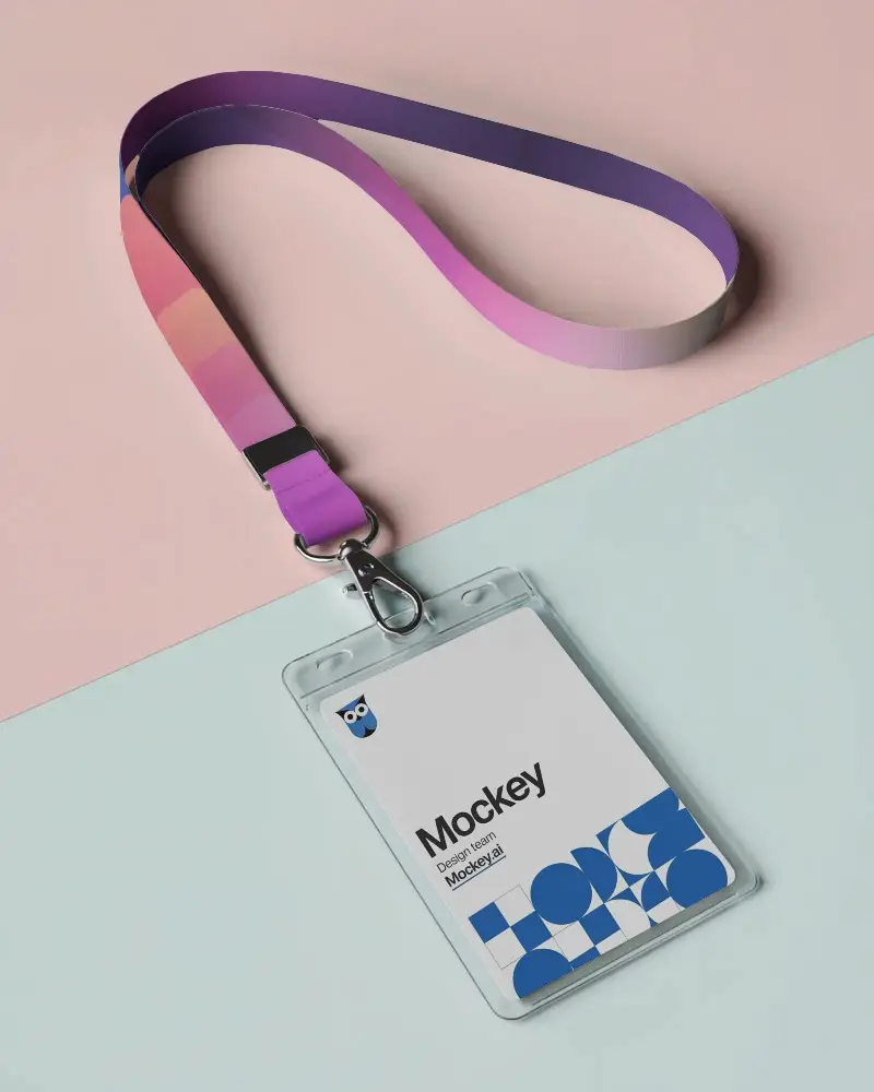 Sleek Minimalist Lanyard Mockup With Clear Id Card Holder And Metal Clip Accessory