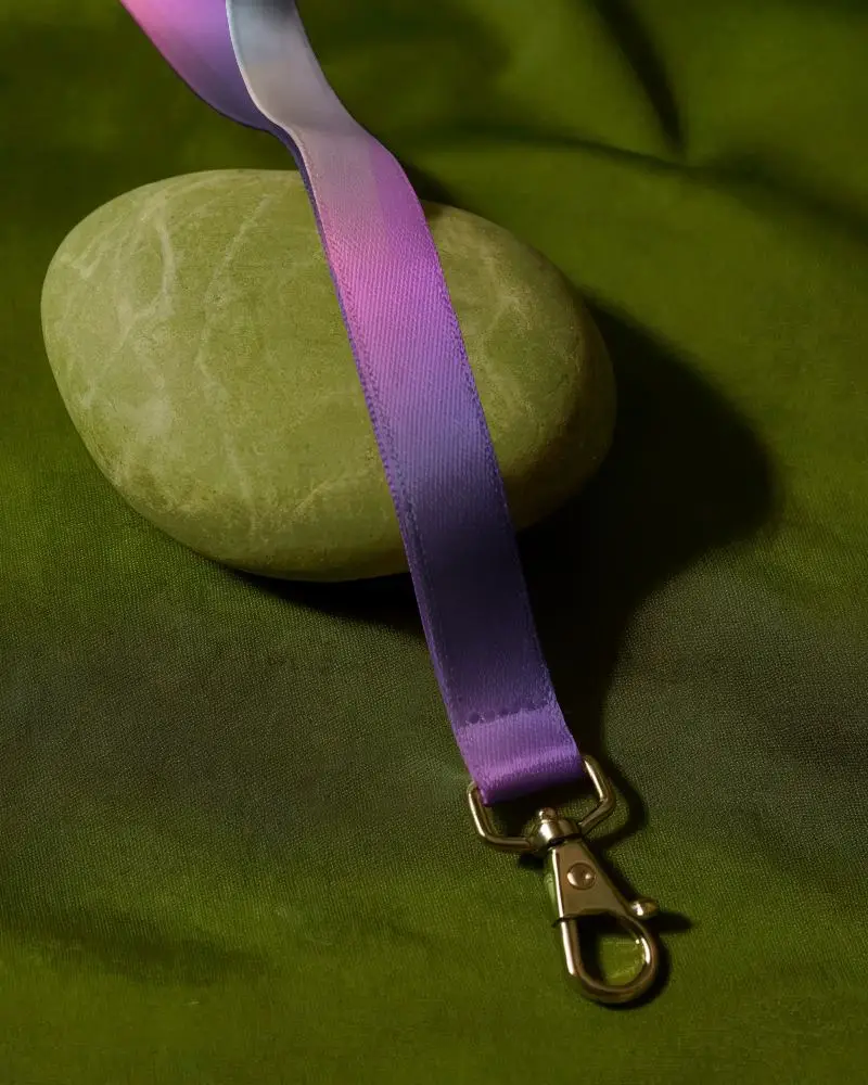 Stylish Lanyard Mockup With Clip Placed Over Natural Stone And Textile Surface