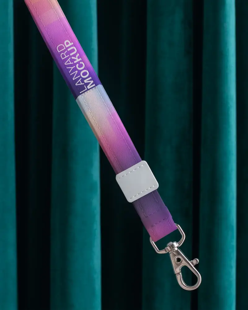 Custom Lanyard Mockup For Branding With Metal Clip And Adjustable Slider On Textured Fabric