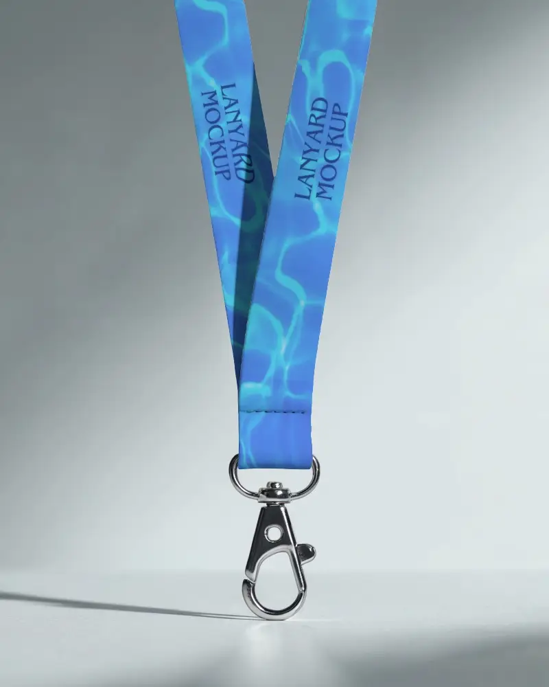 Hanging Lanyard Mockup With Metal Clip Spotlight Scene Closeup Front View Soft Shadow On Surface