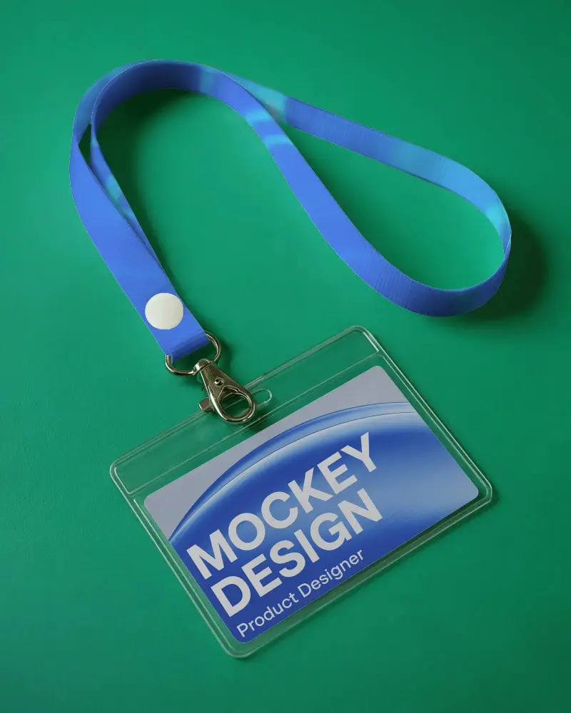 Premium Lanyard Mockup With Clear Id Badge Holder And Metallic Swivel Hook For Secure Carry