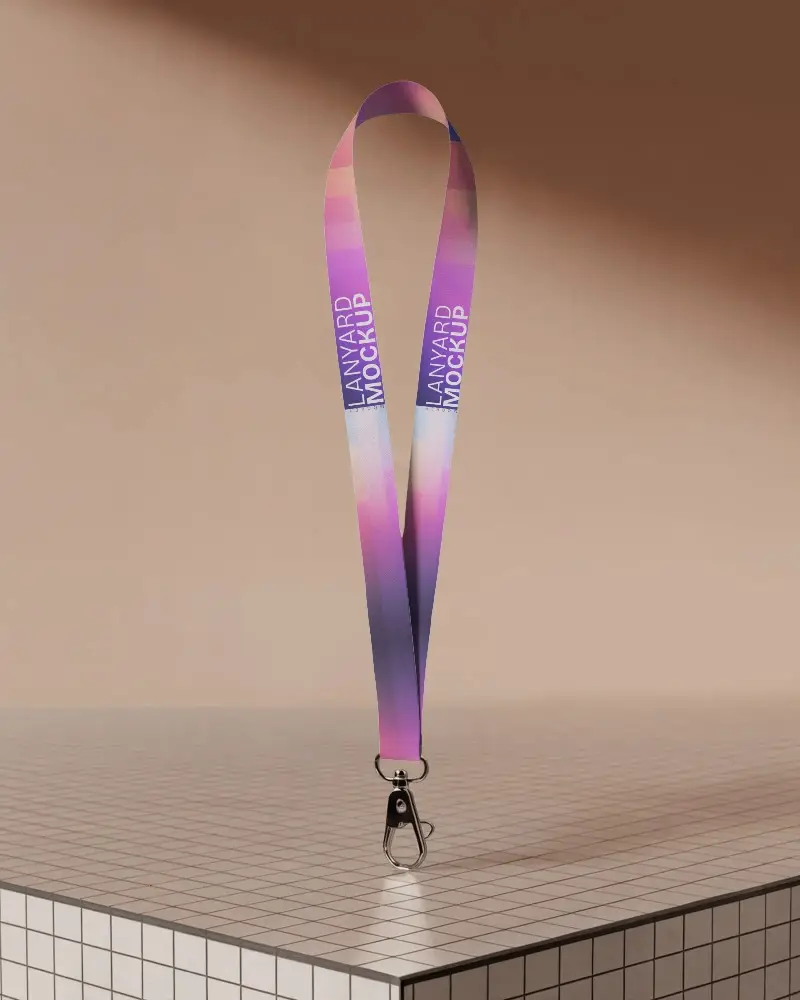 Custom Lanyard Mockup With Metal Hook For Badge Holder And Event Pass Display