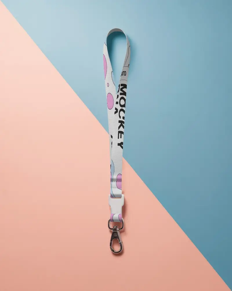 Modern Lanyard Mockup On Pastel Blue And Peach Background Minimal Flat Lay Design