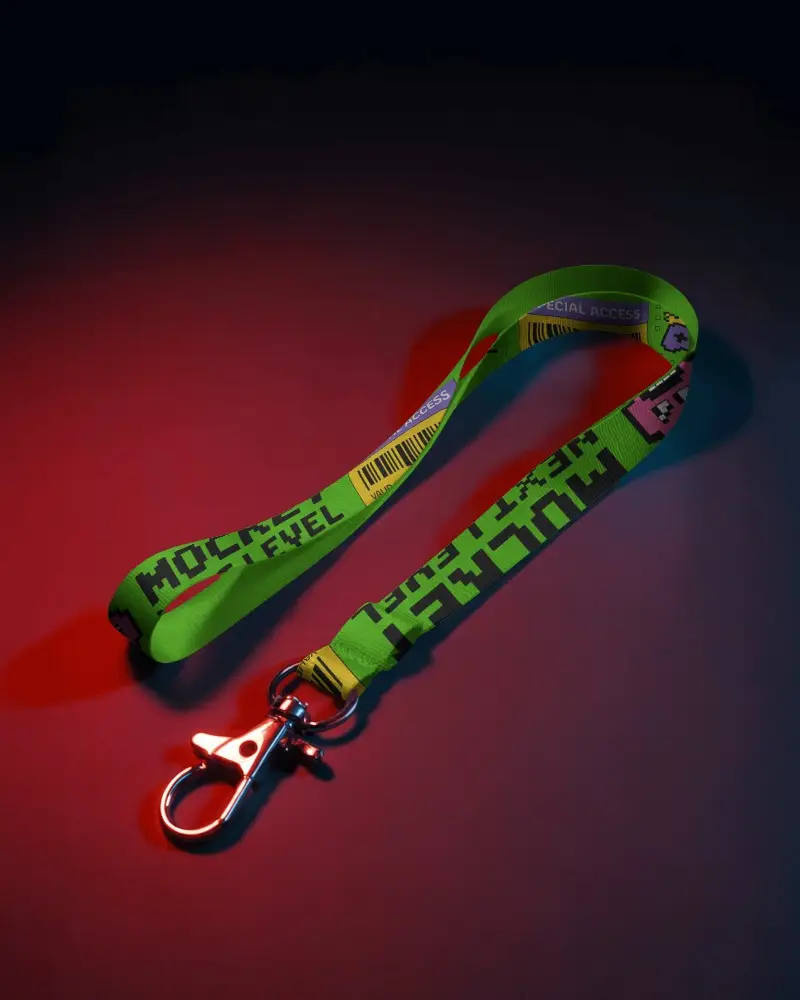 Dramatic Lanyard Mockup On Dark Background With Red And Blue Studio Lighting Modern Look