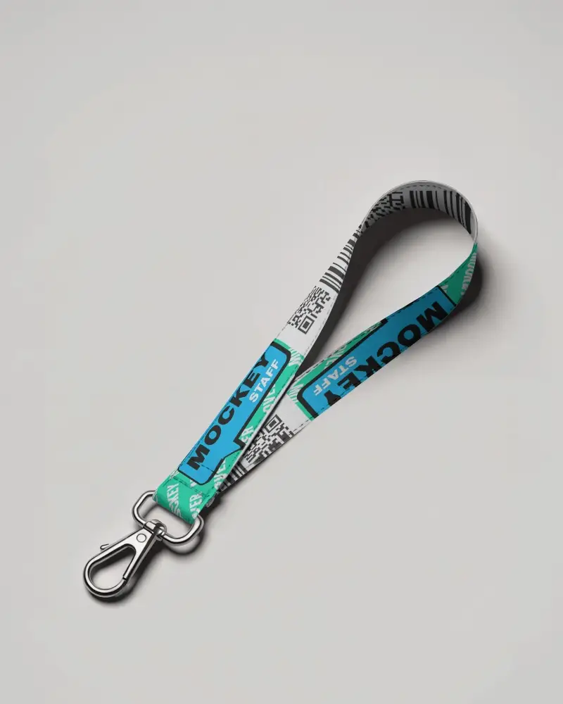 Minimalist Lanyard Mockup On Gray Background With Metal Clip And Clean Studio Lighting