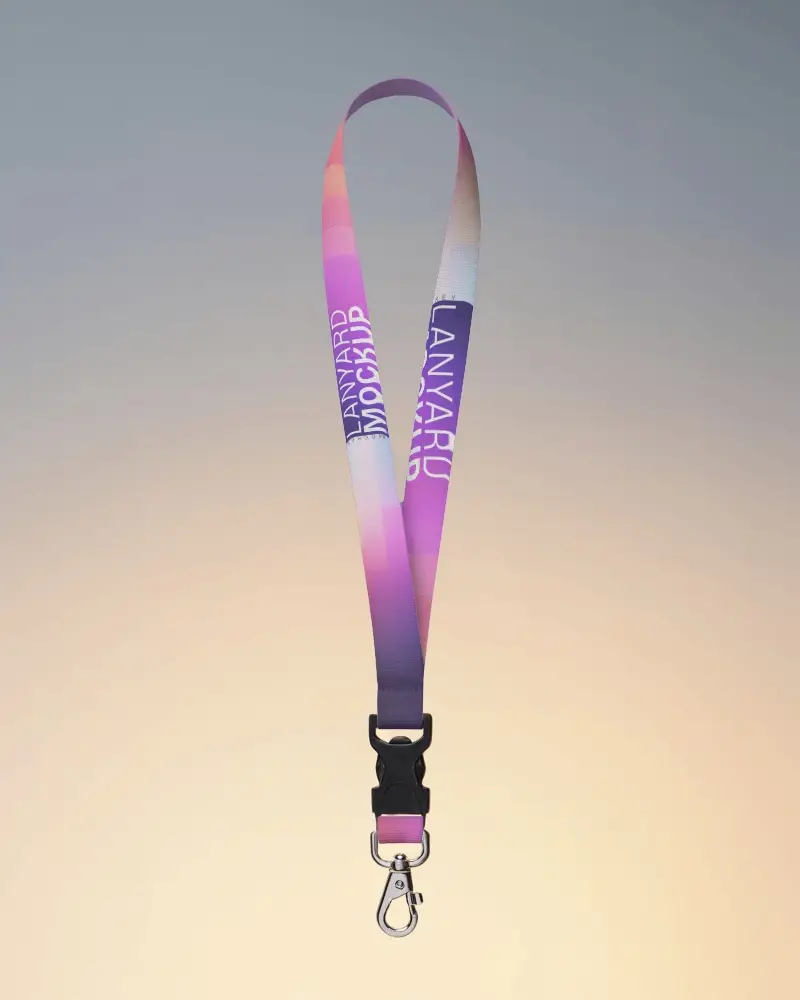 Elegant Lanyard Mockup Suspended On Soft Gradient Background With Balanced Light