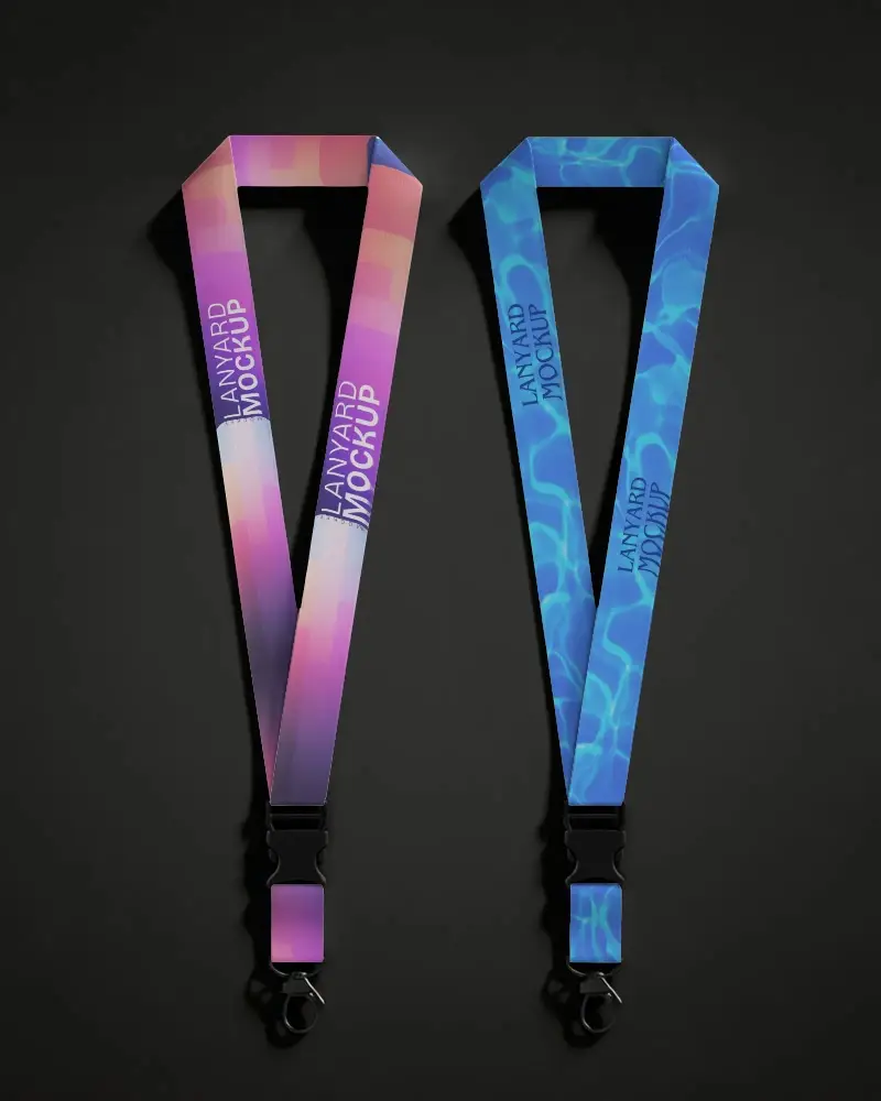 Double Lanyard Mockup With Buckle And Rotating Metal Hook For Custom Logo Printing