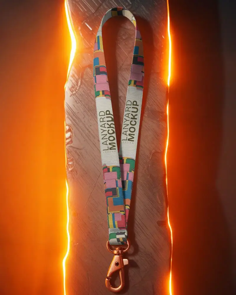 Stylish Lanyard Mockup Featuring Strong Fabric And Reliable Metal Clip Design