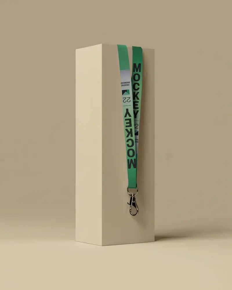 High Quality Lanyard Mockup With Metal Hook Attachment On Minimalist Background