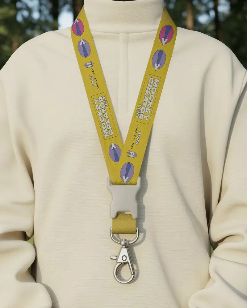 Customizable Lanyard Mockup With Detachable Buckle And Metal Clip For Conference
