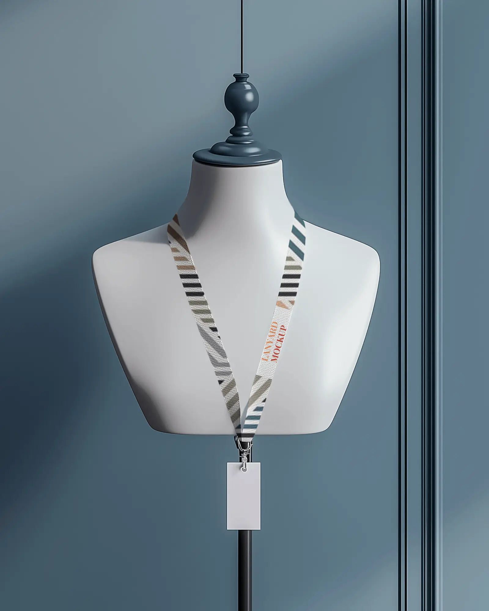 Elegant Lanyard Mockup On White Mannequin In Modern Blue Studio Clean And Minimal Id Badge