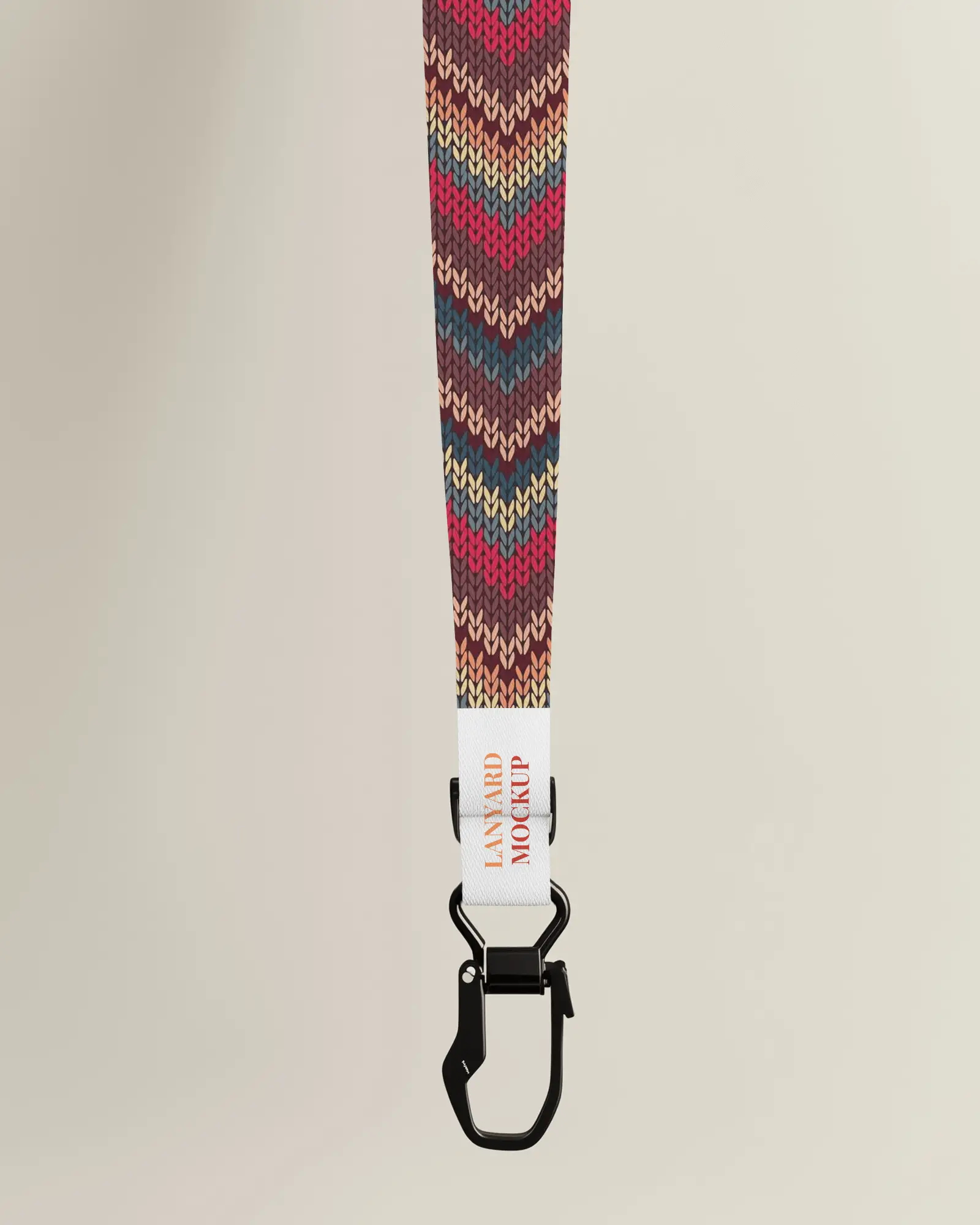 Lanyard Mockup With Black Carabiner Clip Straight Layout Clean Background Branding Showcase