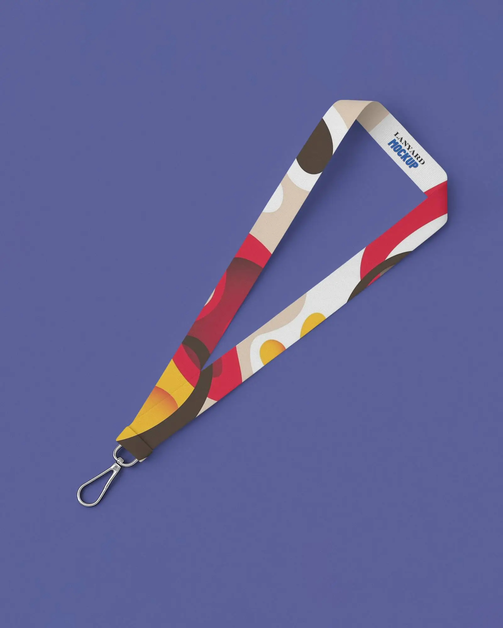 Angled View Lanyard Mockup Royal Blue Backdrop Premium Strap Metal Clip Soft Shadows Modern And Simple Style