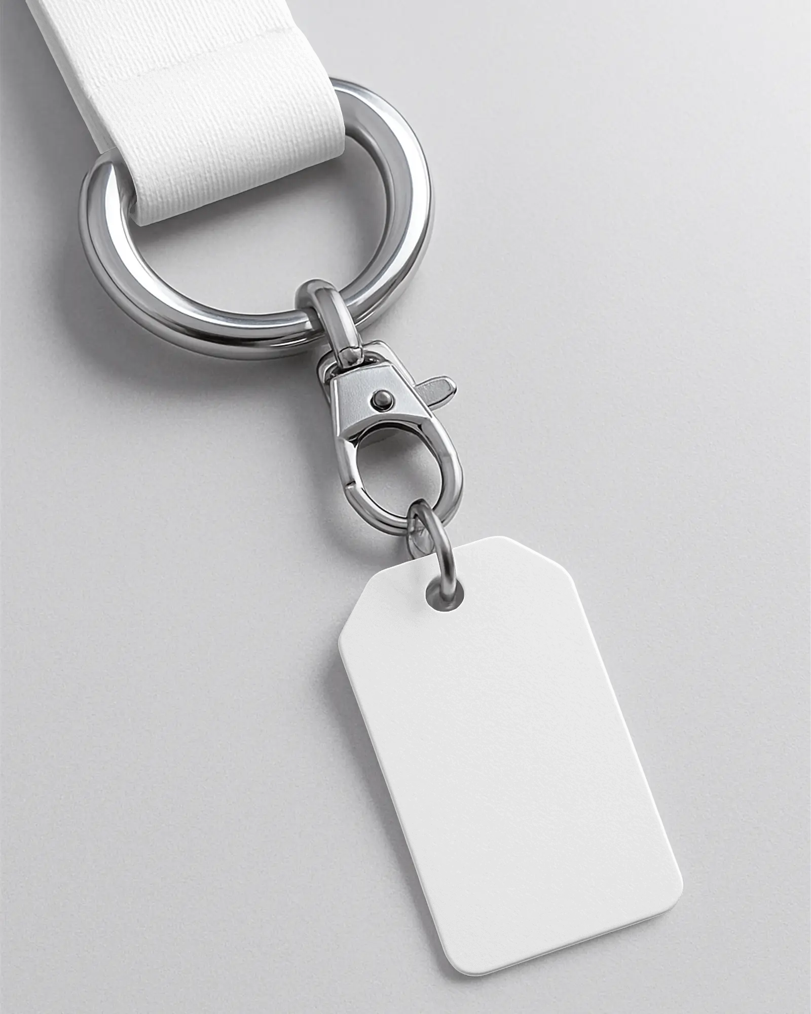Close Up Lanyard Mockup With Metal Ring And Tag Isolated On Light Background High Resolution Template For Custom Logo Branding Id Badge Accessory Professional Presentation