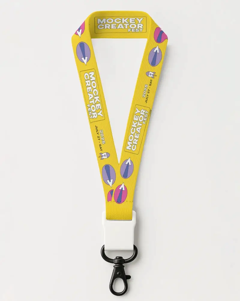 Top View Lanyard Mockup On Clean Minimal Surface With Clasp And Looped Strap For Brand Presentation