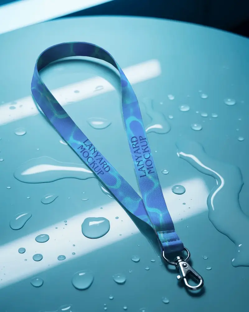 Stylish Textile Lanyard With Metal Clip On Glossy Surface Showcasing Modern Accessory Use 081