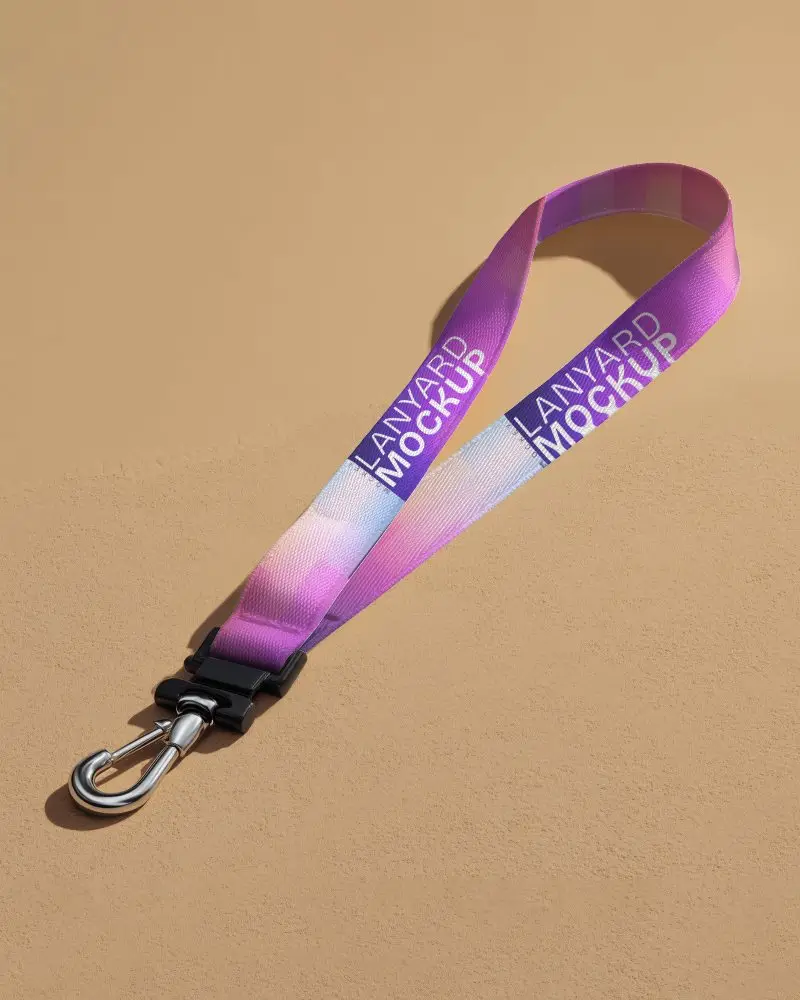 High Quality Lanyard Mockup With Swivel Clip Resting On Textured Surface Clean Display