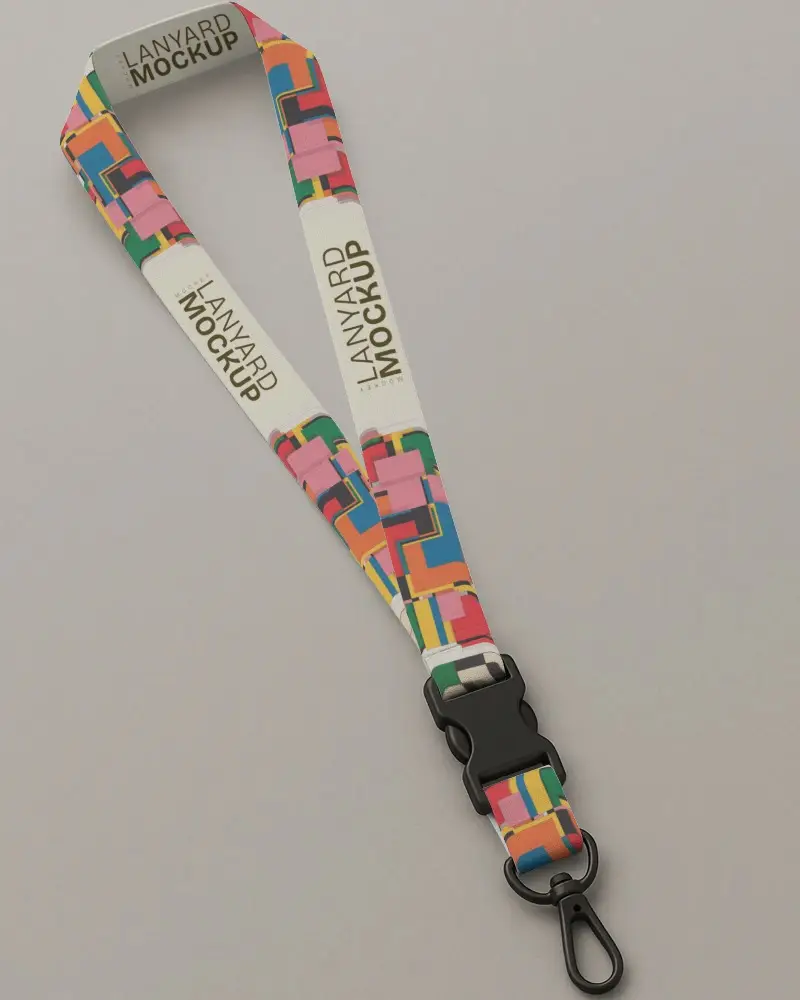 Lanyard Mockup Strap With Black Clip And Buckle Placed On Soft Warm Grey Background Clean Look