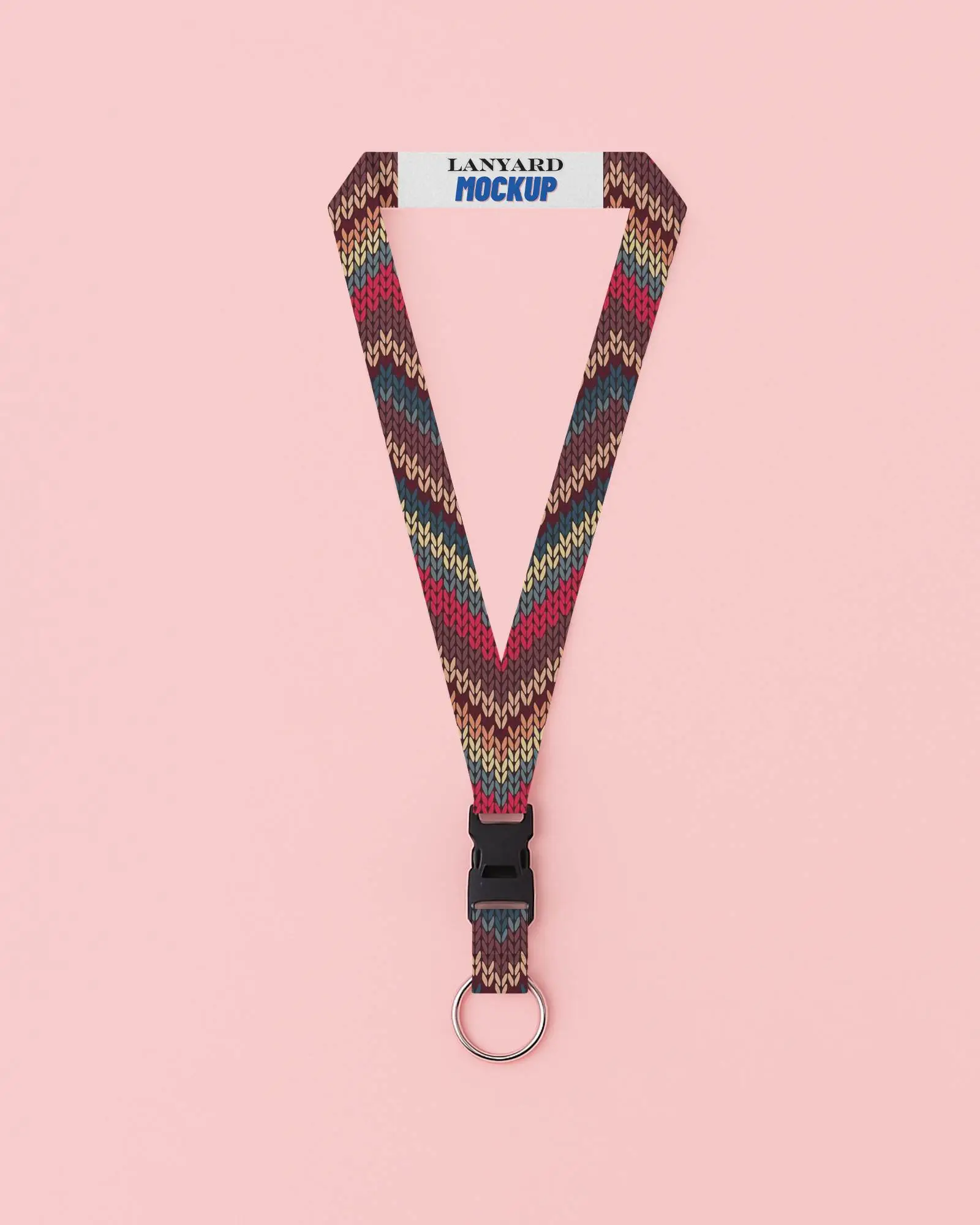 Top Down Minimalist Lanyard Mockup Silver Ring And Black Buckle On Pastel Pink Background Clean And Modern