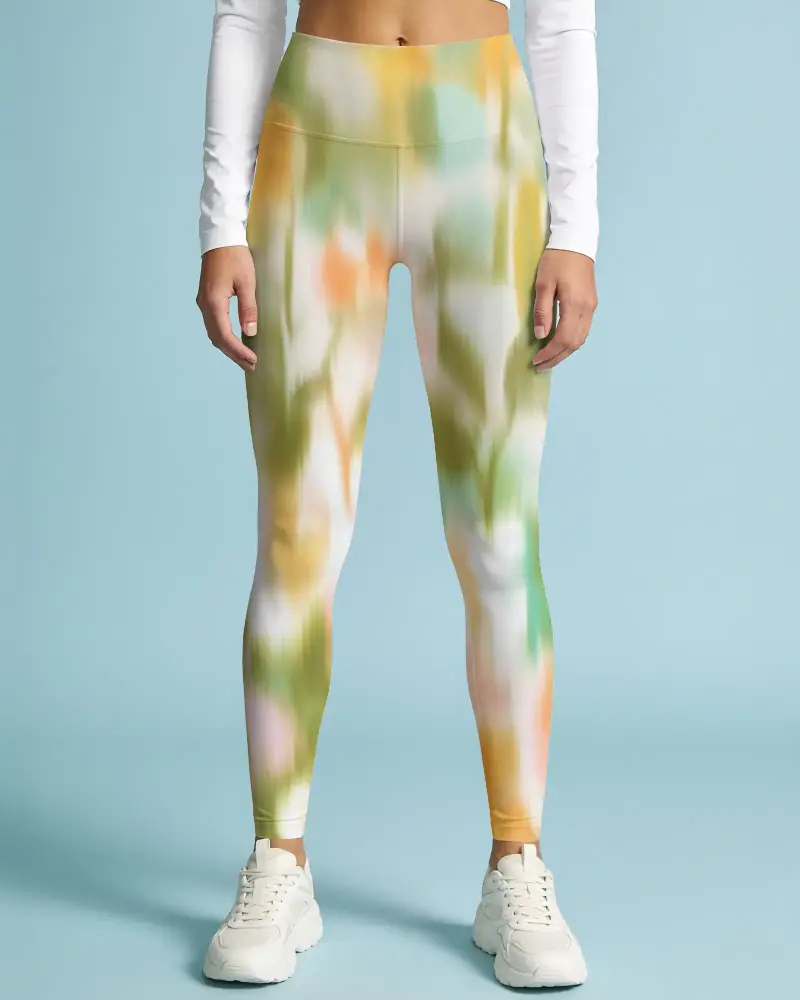 Front View High Waist Leggings Mockup On Standing Model In Clean Studio Setting
