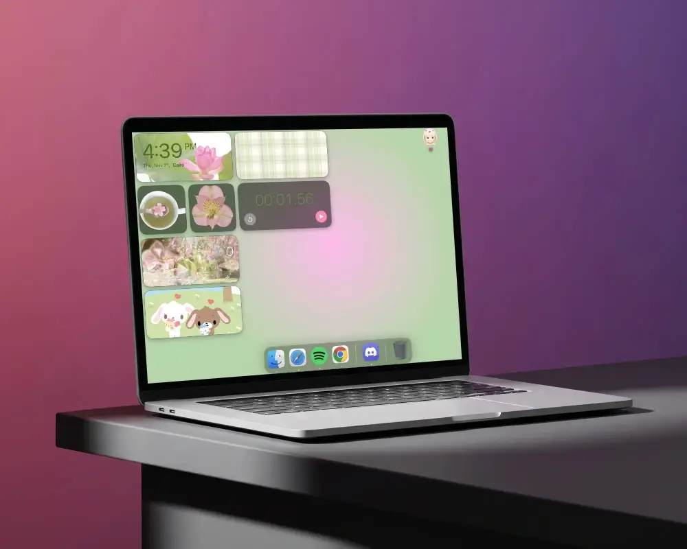 Modern Macbook Pro M1 Mockup On Minimalist Desk With Vibrant Gradient Background For Web