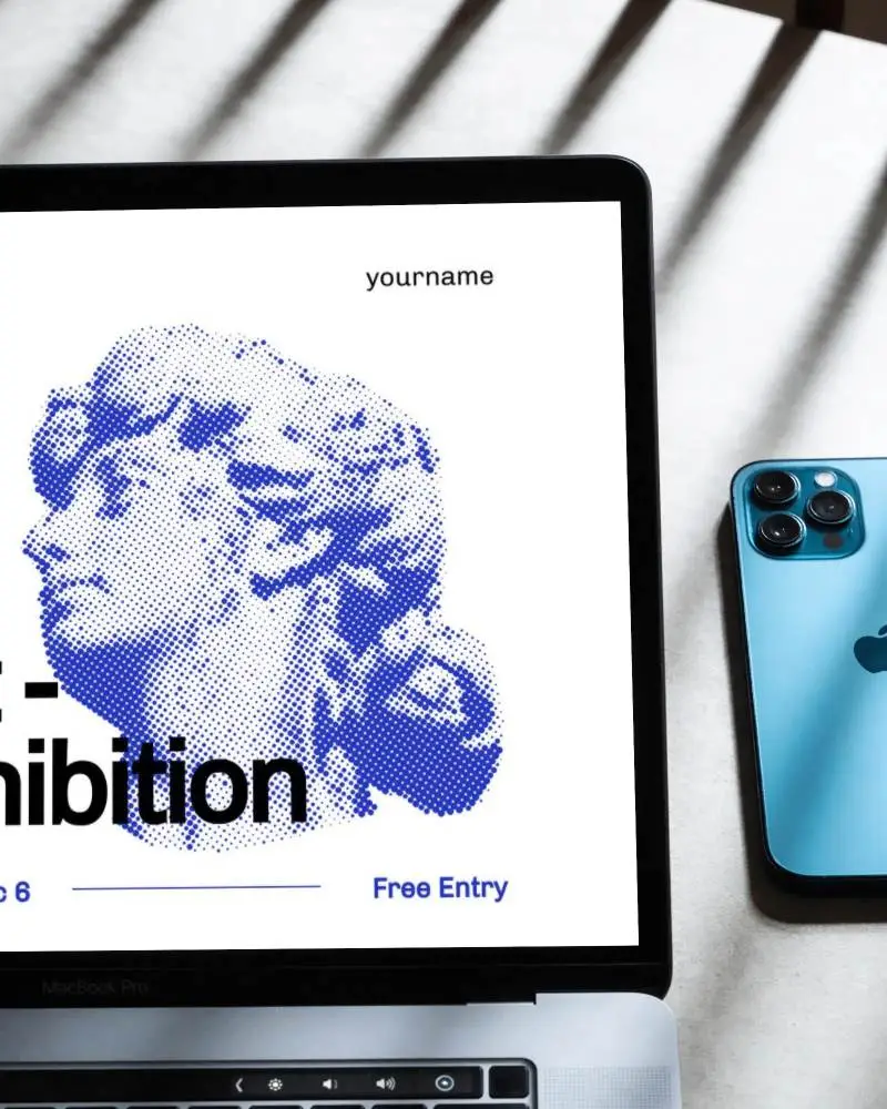 Macbook Air M1 With Blank Screen Next To Modern Smartphone Flat Lay Technology View