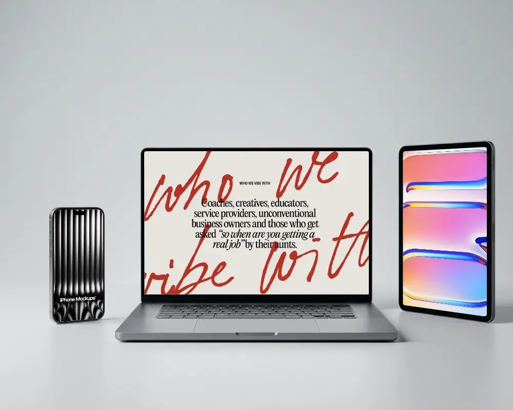 Clean Minimalist Macbook Pro M1 Mockup With Smartphone And Tablet Isolated On Plain Background