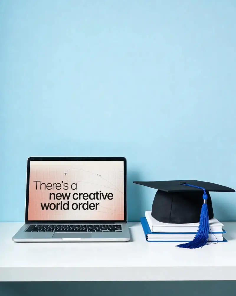 Macbook Pro M1 Mockup With Education Theme Graduation Cap And Books On Simple Tabletop
