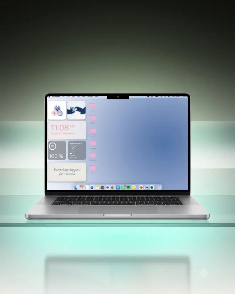 High Quality Macbook Pro M5 Mockup With Black Blank Display On Transparent Tabletop